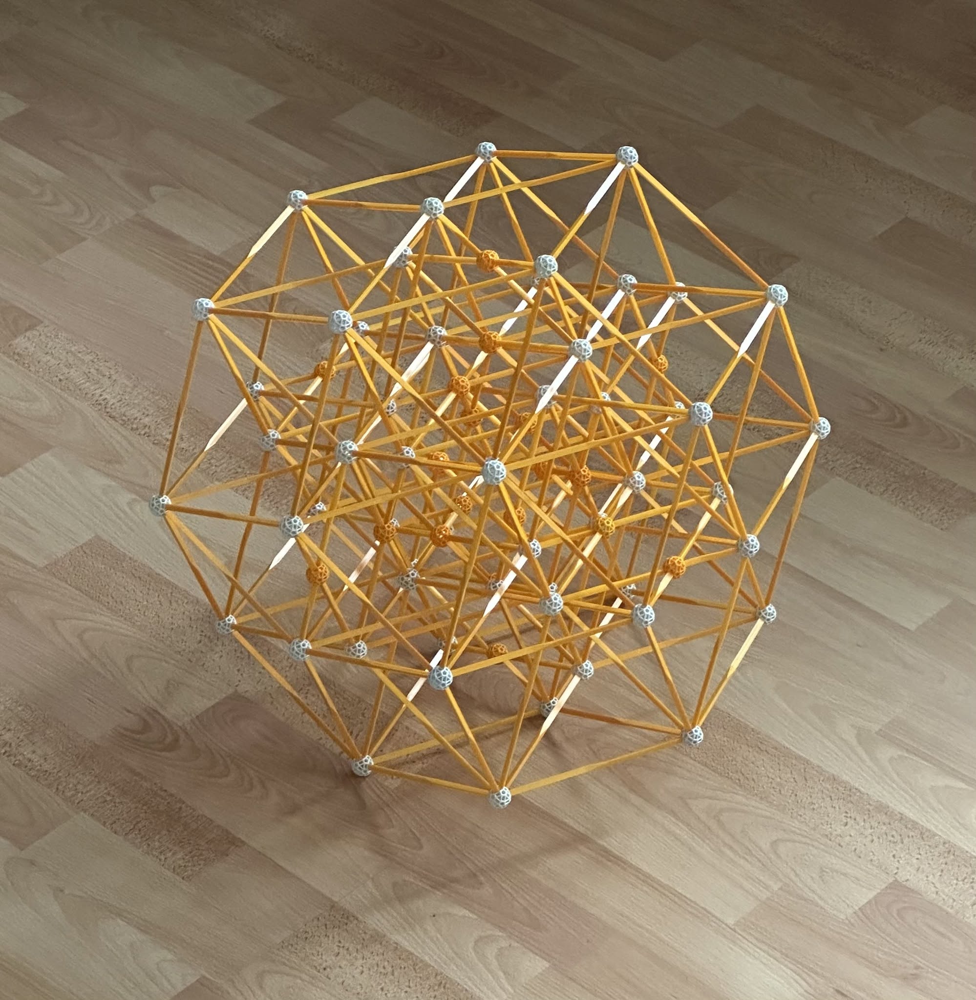 Paulo Freire's yellow Zometool construction of the pyritohedral 6-cube projection